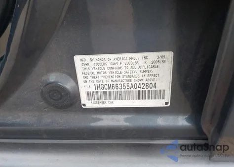 2005 Honda Accord 3.0 Lx из США, поврежденный, VIN 1HGCM66355A042804